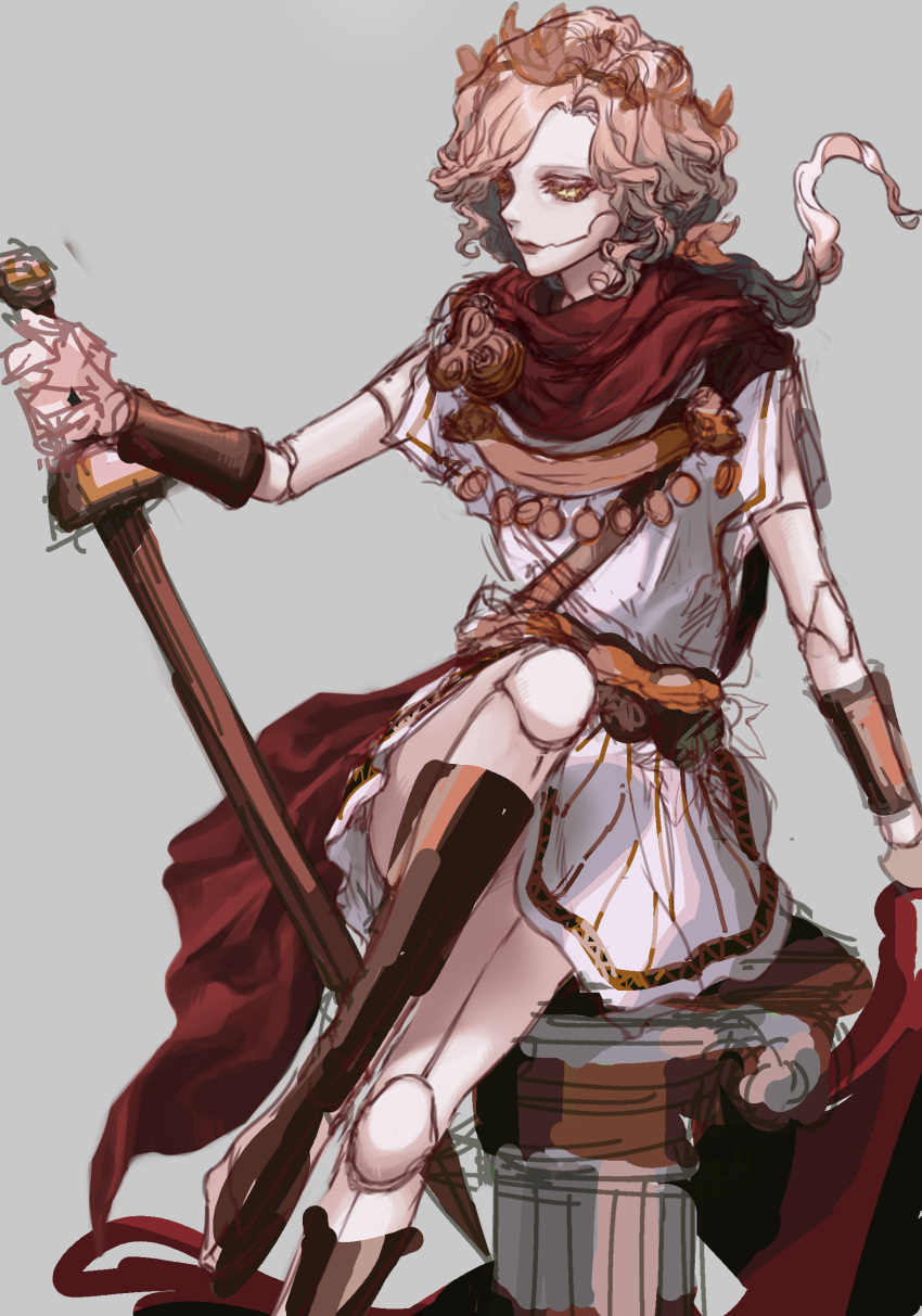 1boy, absurdres, boots, bracer, brown_footwear, brown_hair, closed_mouth, doll_joints