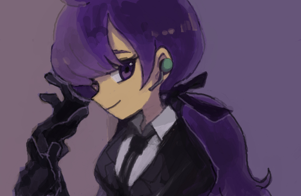 1girl, anabel_(pokemon), black_gloves, black_jacket, black_necktie, closed_mouth, collared_shirt, commentary