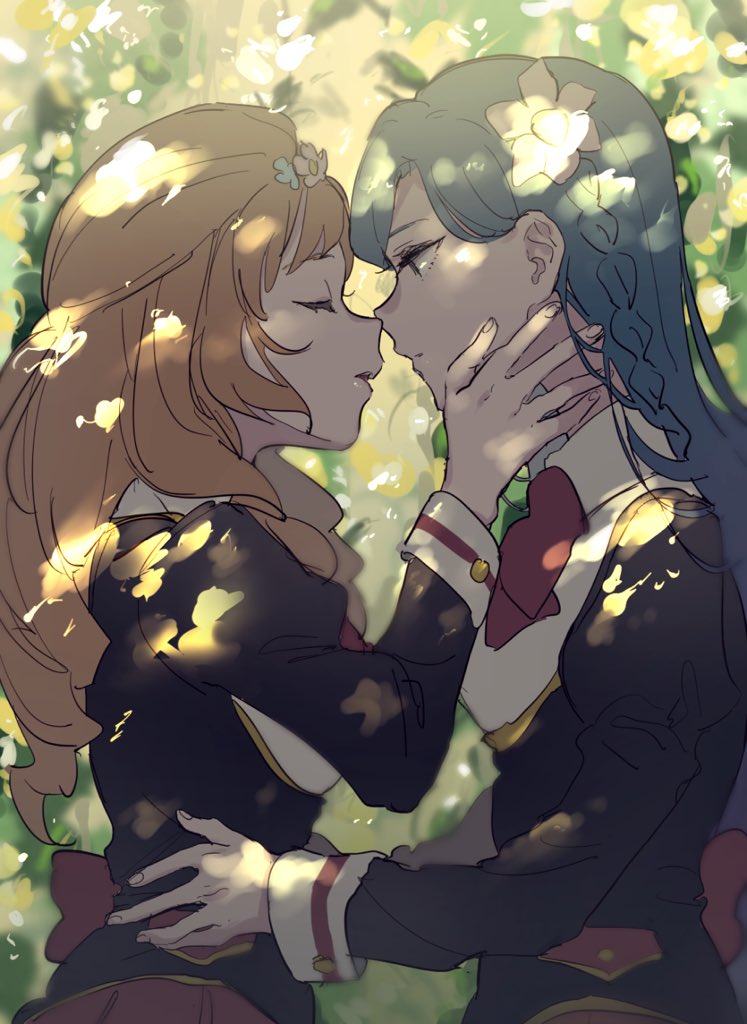 2girls, aikatsu!, aikatsu!_(series), bad_id, bad_twitter_id, black_jacket, blue_hair, braid