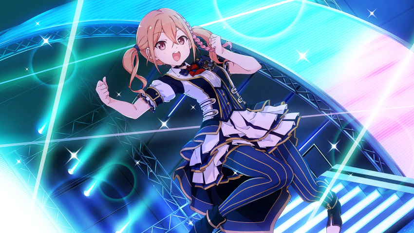 1girl, 22/7, 22/7_ongaku_no_jikan, blue_scrunchie, braid, concert, crossed_bangs, dress