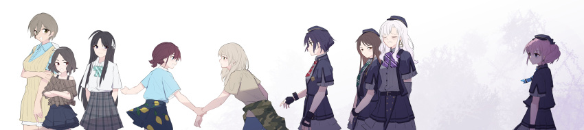 6+girls, absurdres, ahoge, ai_(girls_band_cry), awa_subaru, black_gloves, black_hair, blue_eyes