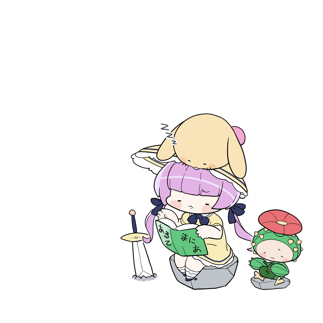 1boy, 1girl, :3, akichi_360, animal_on_head, black_footwear, black_ribbon, blunt_bangs