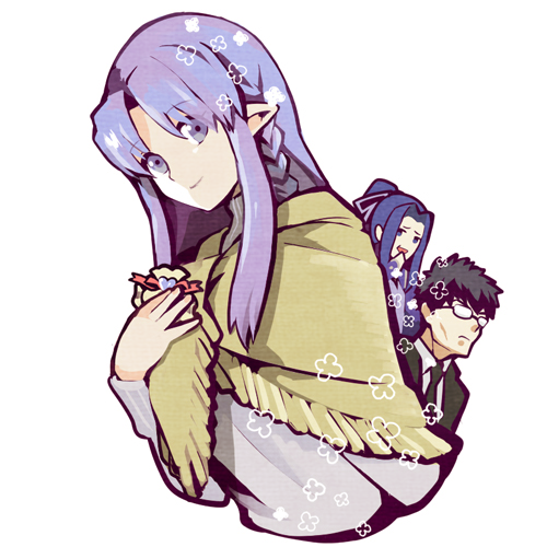 1girl, 2boys, bad_id, bad_pixiv_id, black_hair, blue_eyes, braid, closed_mouth
