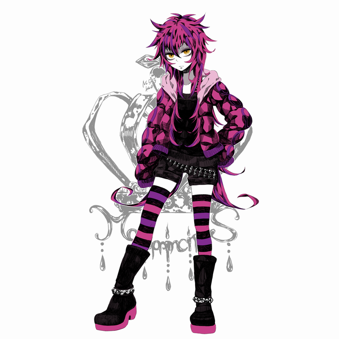 androgynous, belt, boots, character_request, hoodie, koushi_rokushiro, multicolored_hair, personification
