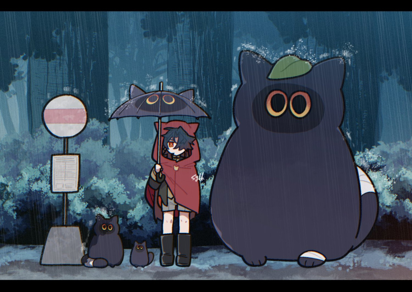 1boy, animal, animal_ears, bandages, black_border, black_coat, black_footwear, blade_(honkai:_star_rail)