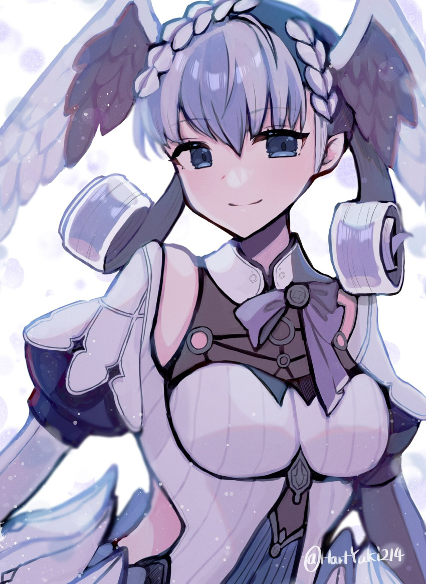 1girl, grey_eyes, grey_hair, haruto_yuki, head_wings, highres, looking_at_viewer, melia_antiqua