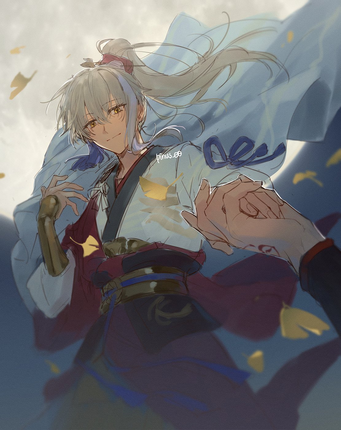 2boys, archer_(fate/samurai_remnant), chinese_clothes, chinese_hairpin, fate/samurai_remnant, fate_(series), grey_hair, hair_ornament