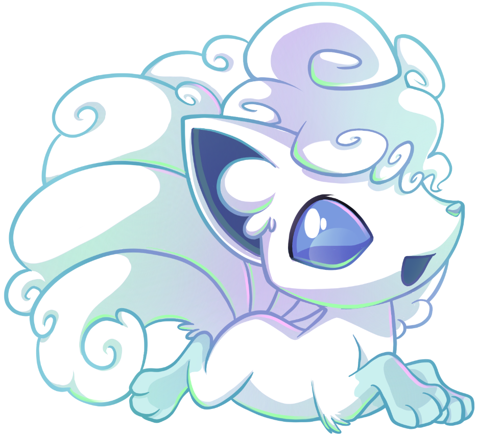 alolan_vulpix, animal_focus, blue_eyes, colored_lineart, fox, full_body, happy, kuitsuku