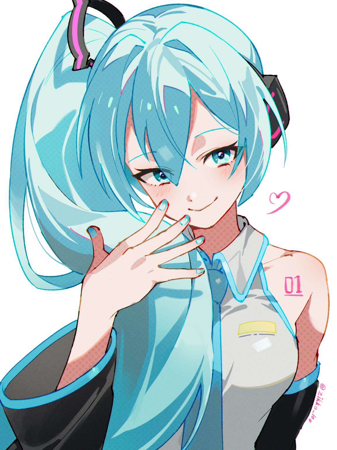 1girl, aqua_eyes, aqua_hair, aqua_nails, aqua_necktie, blush, breasts, broken_miku's_tail_(meme)