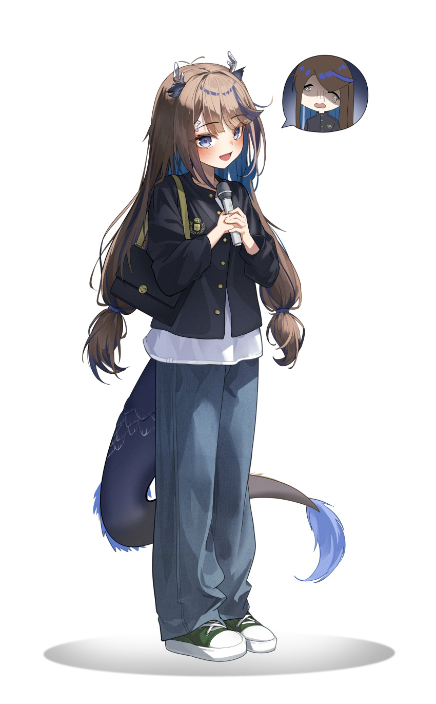 1girl, :d, absurdres, airi_kanna, alternate_costume, alternate_hairstyle, antenna_hair, bag