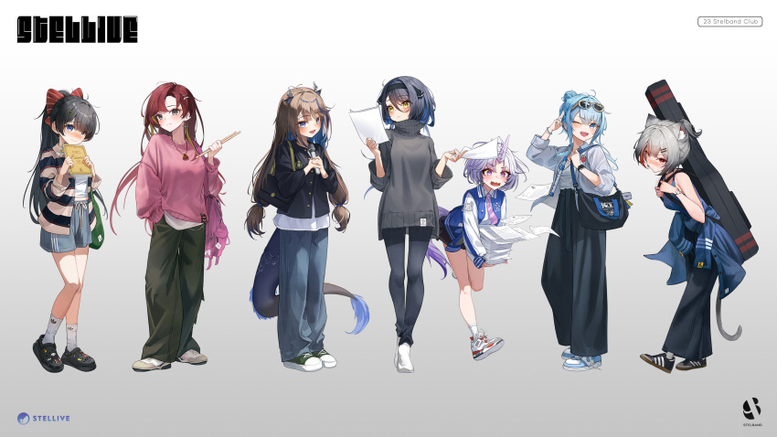 6+girls, :3, :d, ;d, absurdres, adidas, ahoge, airi_kanna