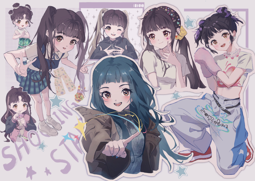 1girl, absurdres, black_hair, blonde_hair, blue_necktie, blush, brown_hair, brown_jacket