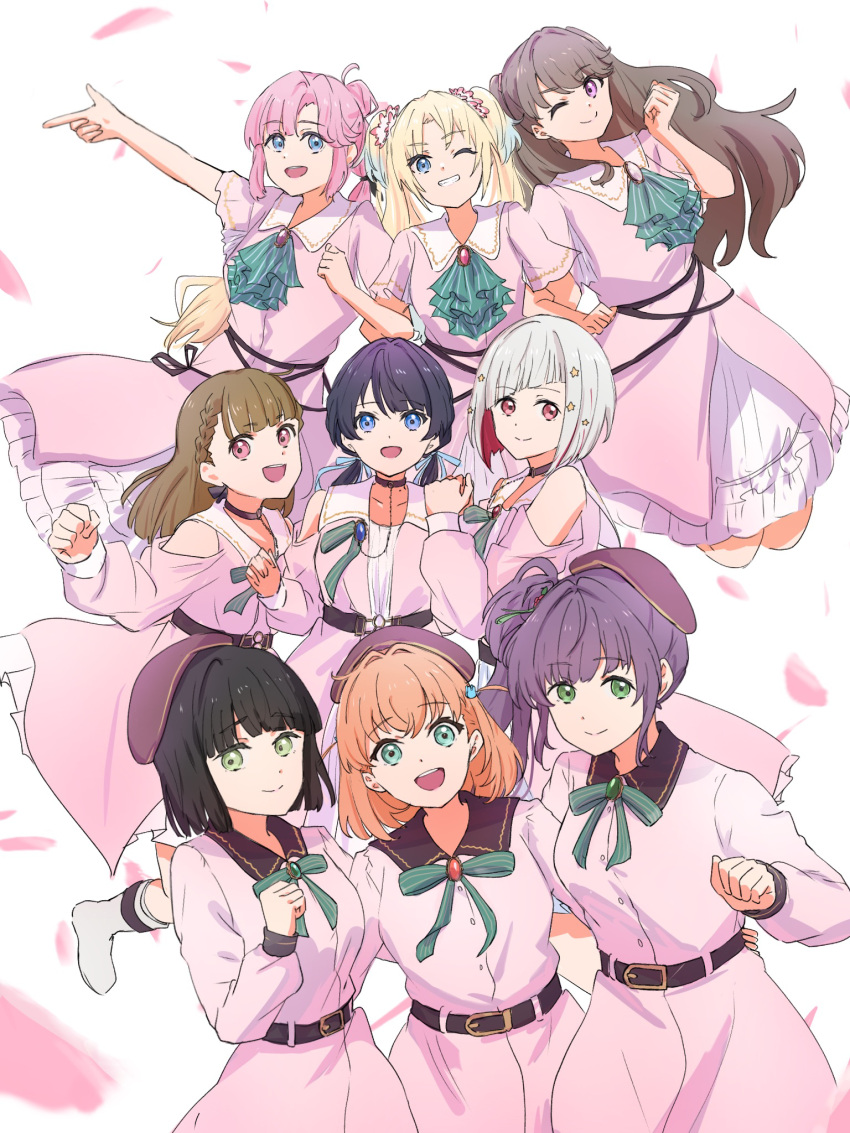 6+girls, :d, ;), ;d, ahoge, anyoji_hime, aqua_eyes, ascot