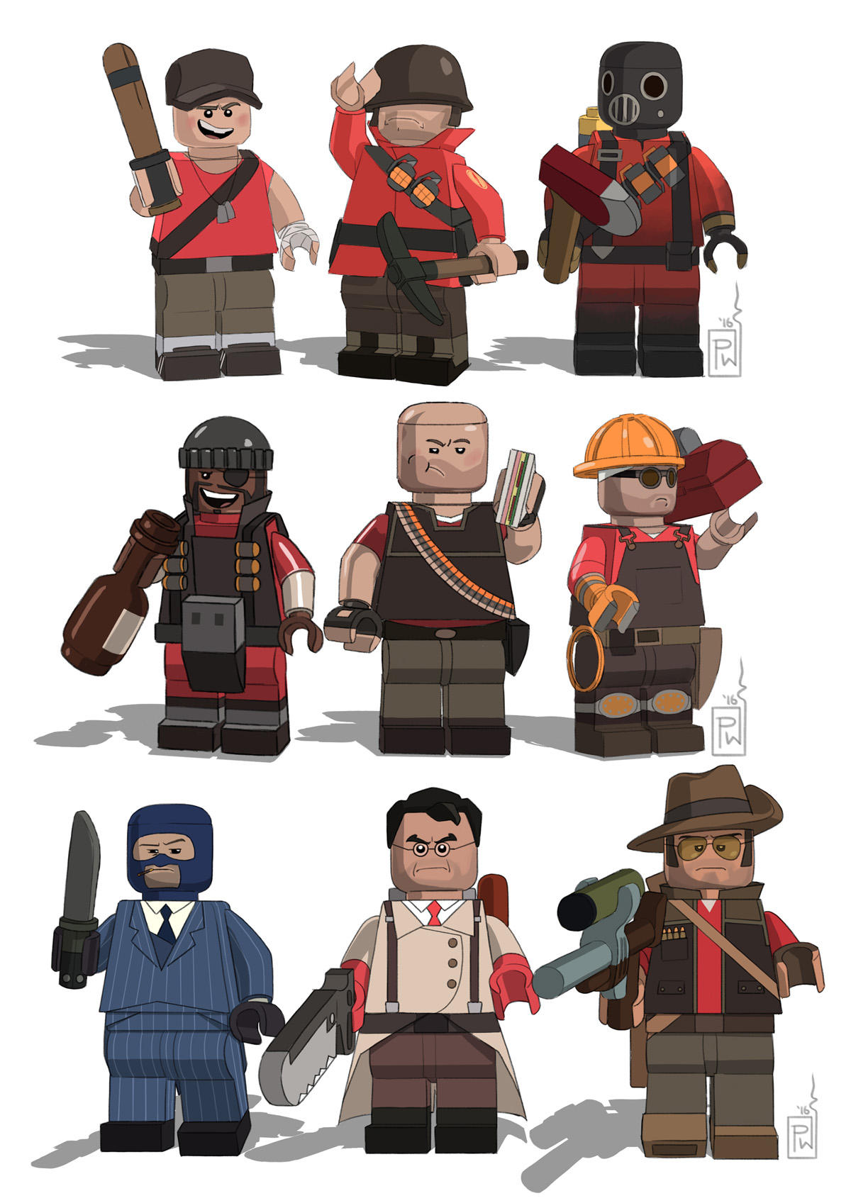 1other, 6+boys, axe, baseball_bat, baseball_cap, black_hat, black_overalls, black_vest