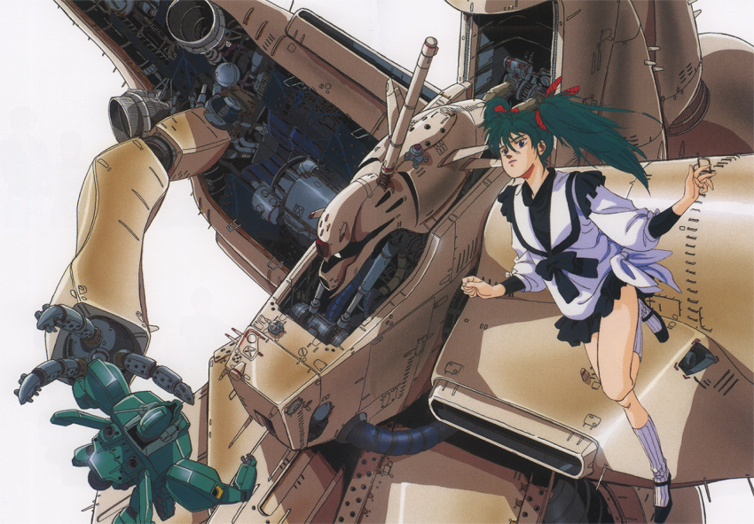 1980s_(style), 1girl, alpha_azieru, anno_hideaki, battle, char's_counterattack, collaboration, damaged