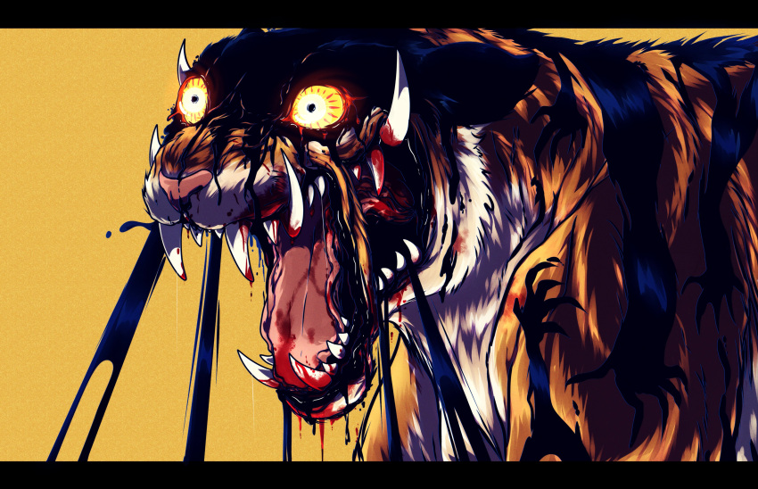 absurdres, animal, blood, blood_on_mouth, blood_on_tongue, colored_sclera, dream_tiger_(govy9807), english_commentary