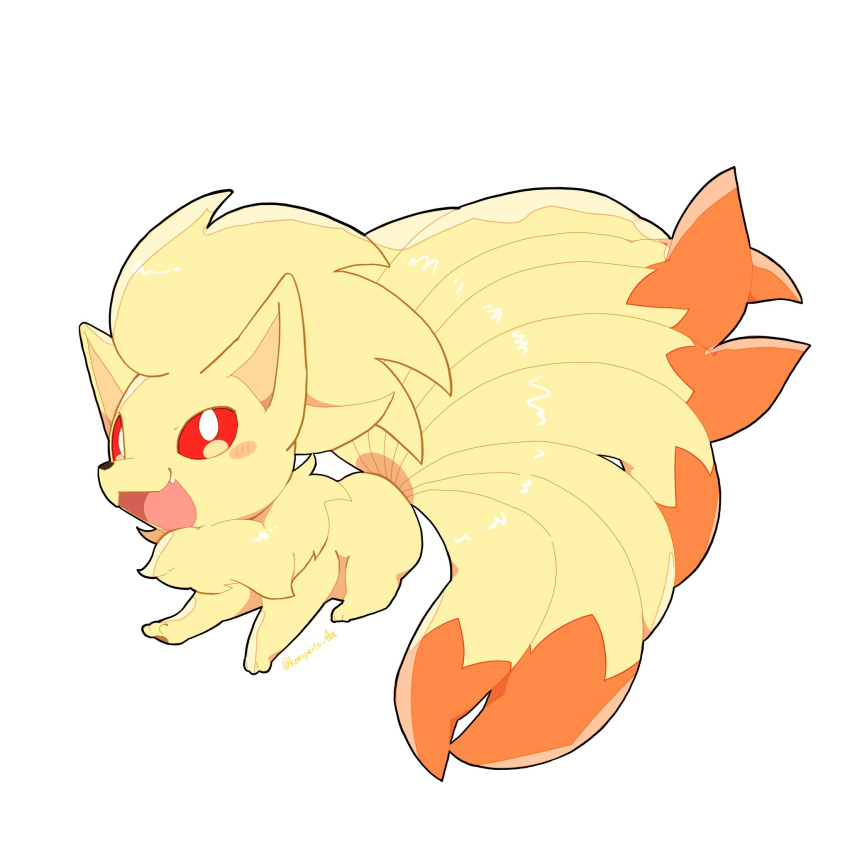 animal_focus, artist_name, bright_pupils, chest_fluff, commentary_request, fang, fox, highres