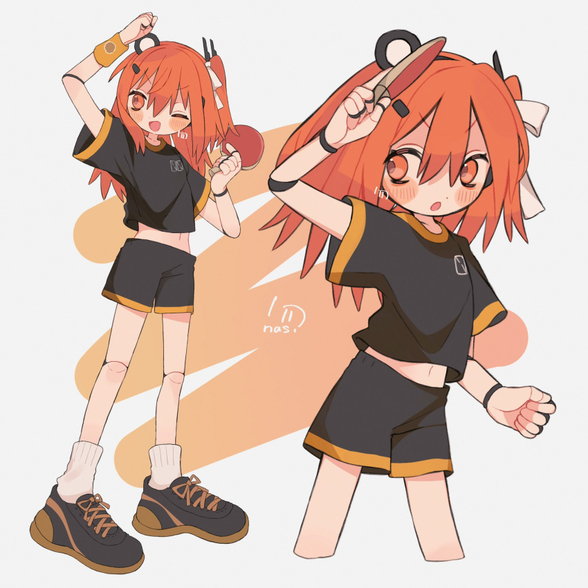 1girl, a.i._voice, adachi_rei, alt_text, alternate_costume, android, arm_up, black_shirt