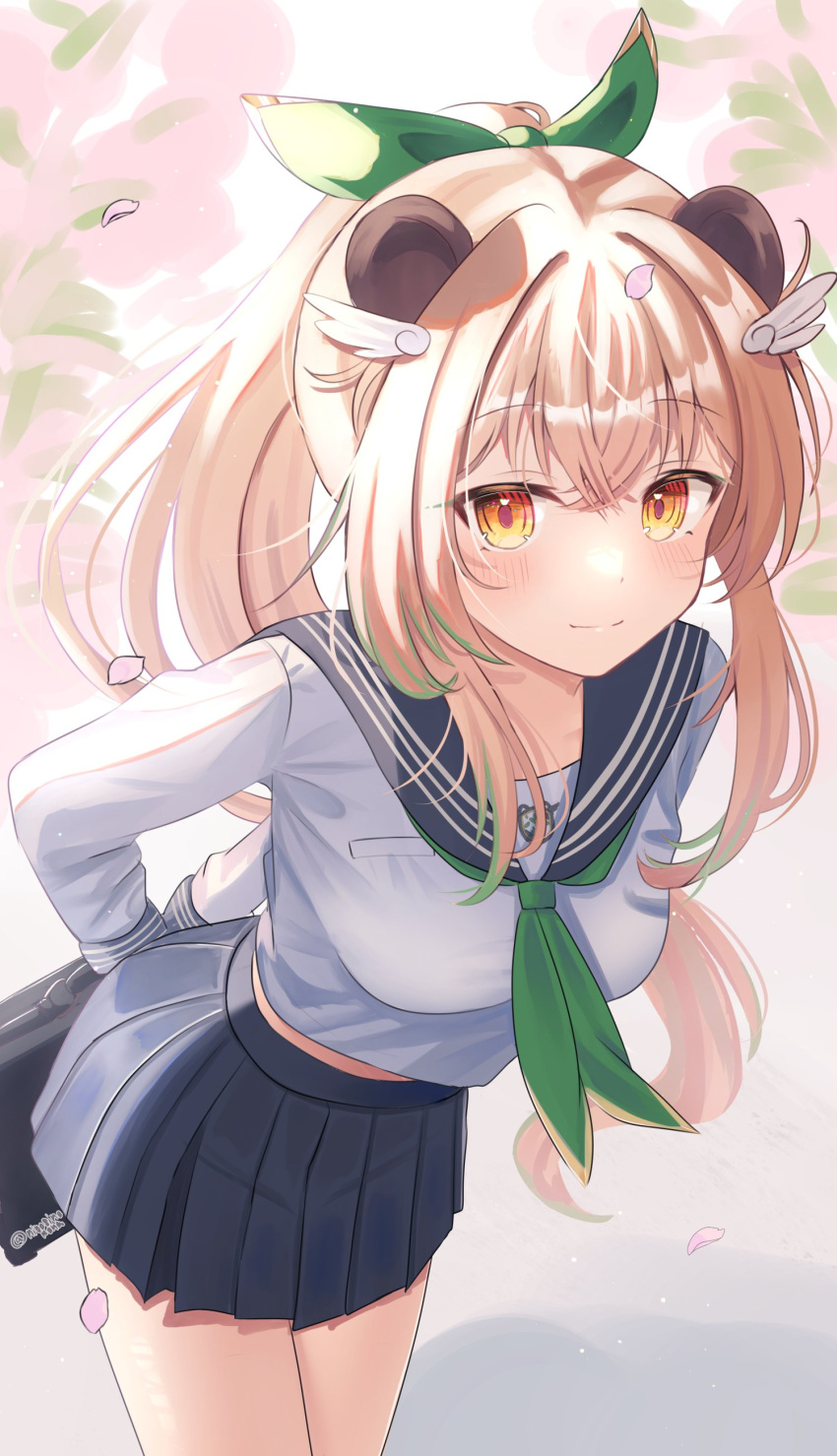 1girl, absurdres, alternate_costume, alternate_hairstyle, amatsuna_sasaha, animal_ears, arms_behind_back, bag