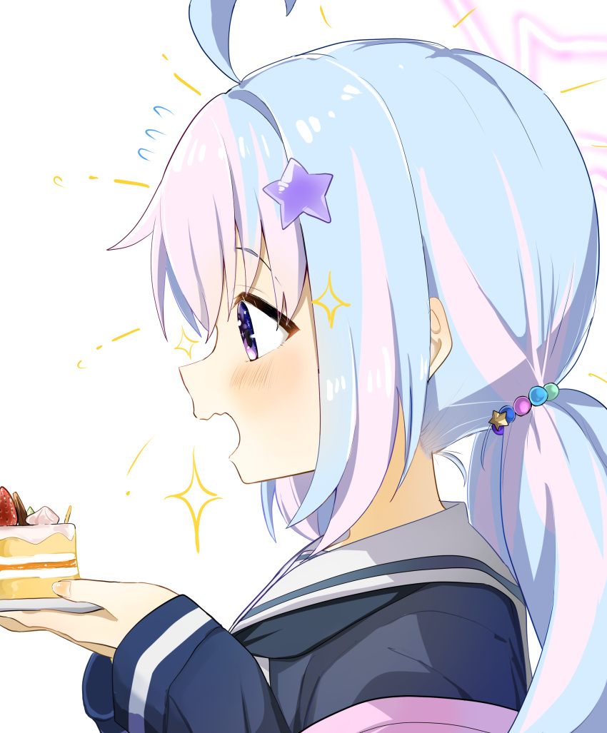 1girl, absurdres, ahoge, black_jacket, black_neckerchief, blue_archive, blush, bowl