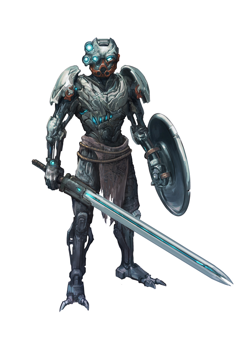 absurdres, bionicle, blue_eyes, commentary, english_commentary, extra_eyes, glowing, glowing_eyes