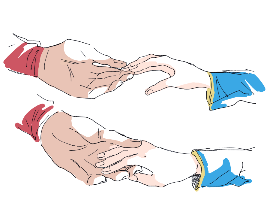 1boy, 1girl, archer_(fate), artoria_pendragon_(fate), bad_id, bad_pixiv_id, blue_sleeves, dark-skinned_male