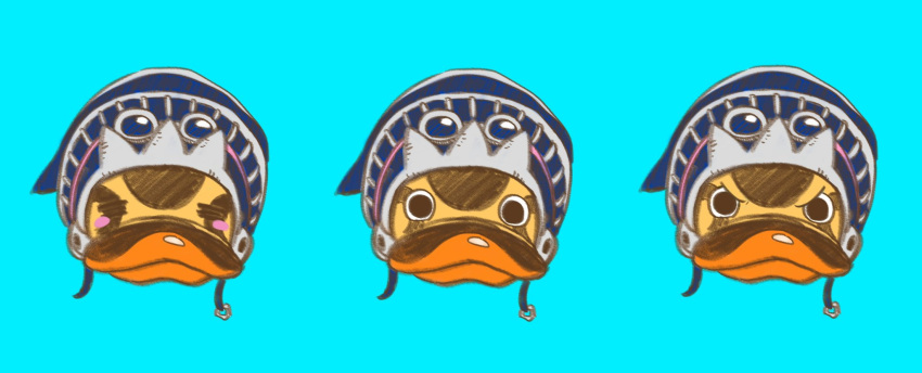 animal, animal_focus, blue_background, blush_stickers, commentary_request, duke, hat, highres