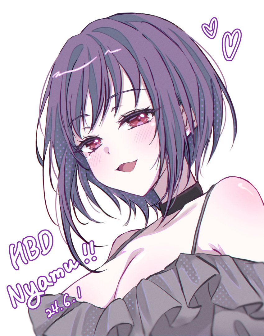 bang_dream!, bang_dream!_it's_mygo!!!!!, birthday, black_choker, blush, breasts, choker, dated