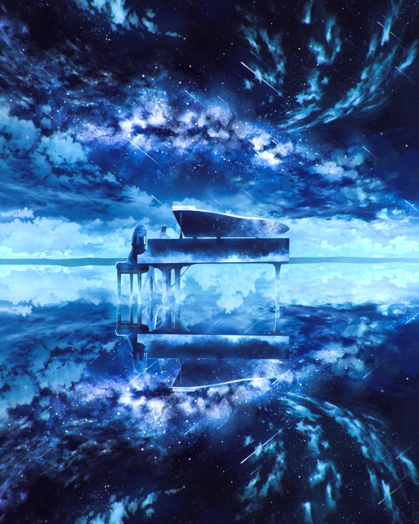 1girl, 4kki_key, asukake_project, black_capelet, black_dress, blue_eyes, capelet, clouds