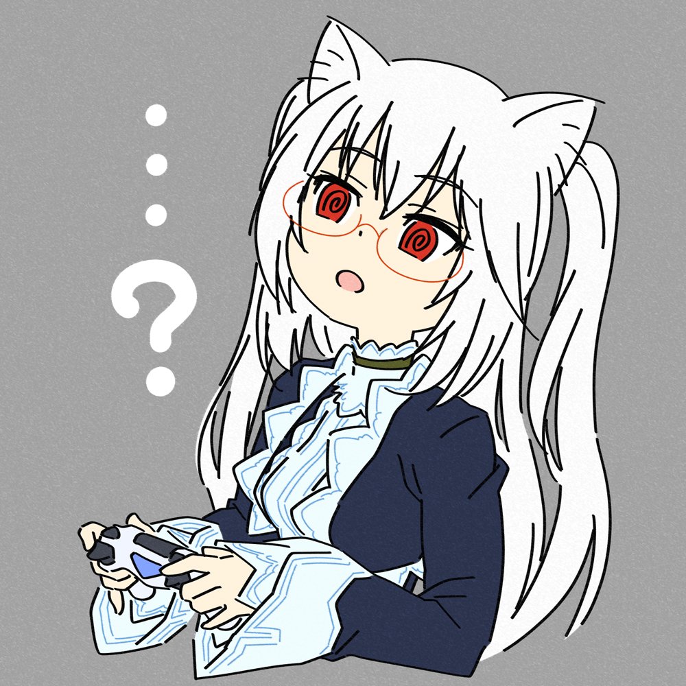 ...?, 1girl, @_@, animal_ears, black_jacket, breasts, cat_ears, cat_girl