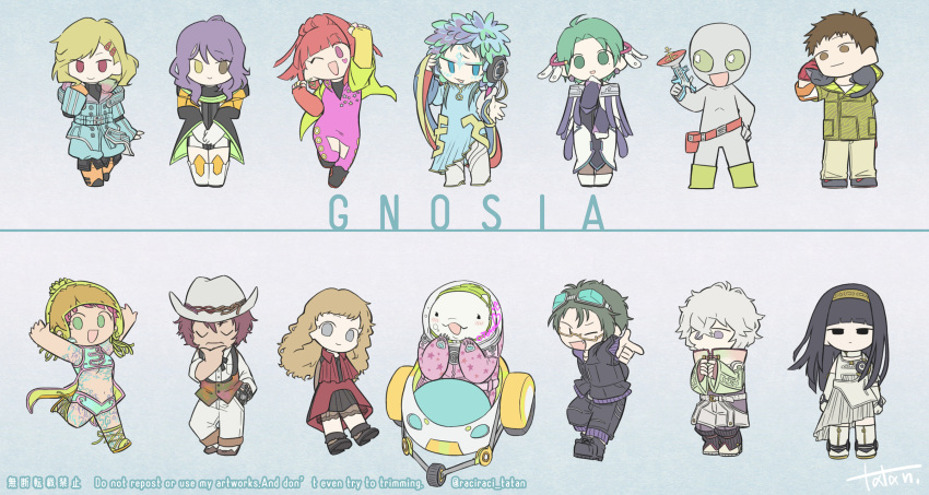 beluga_whale, blonde_hair, brown_hair, chibi, chipie_(gnosia), comet_(gnosia), everyone, feathers