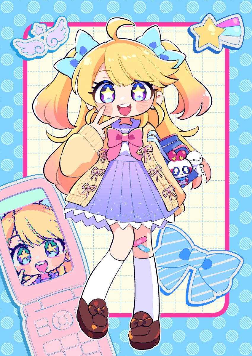 1girl, absurdres, ahoge, arm_at_side, bag, bandaid, bandaid_on_knee, bandaid_on_leg