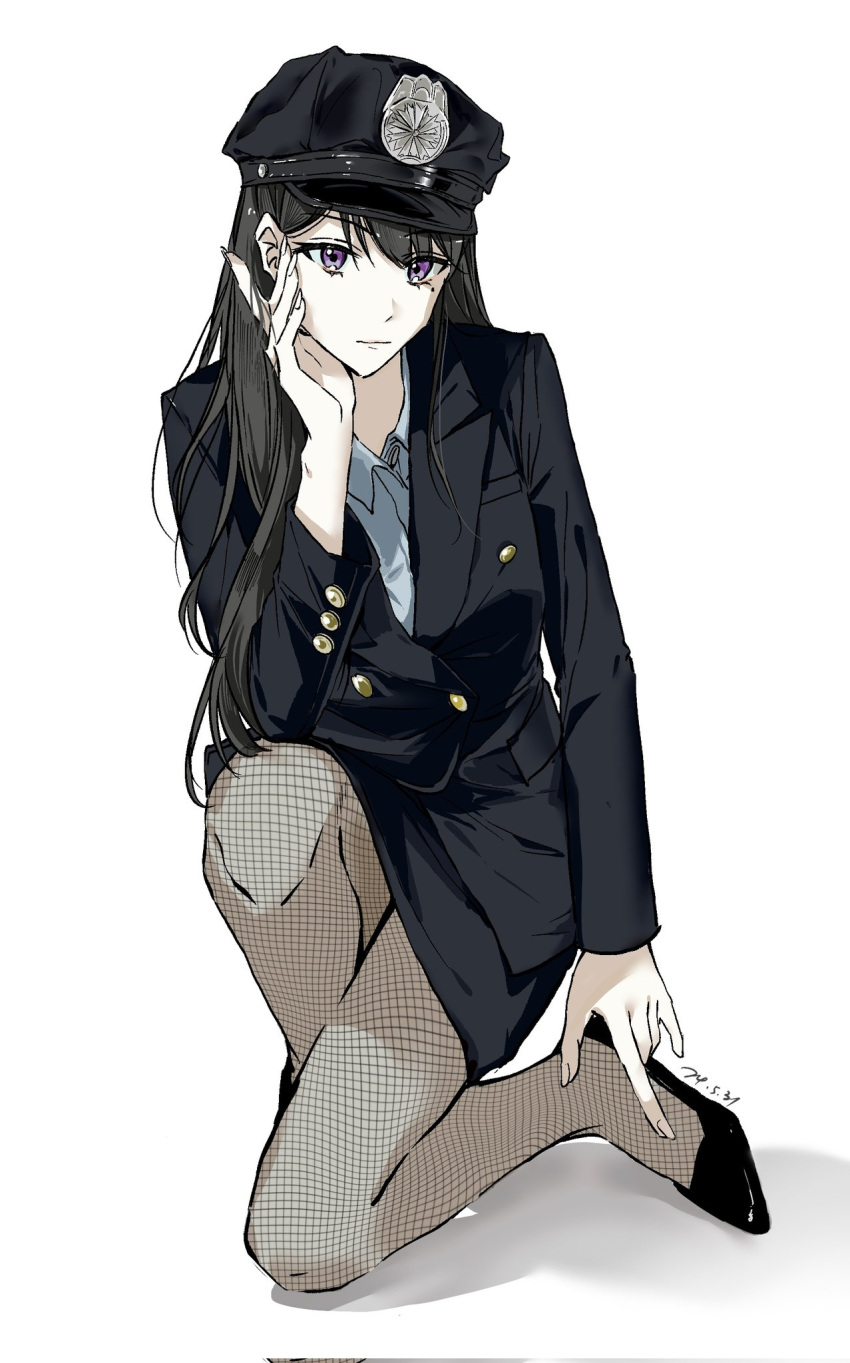 1girl, bang_dream!, bang_dream!_it's_mygo!!!!!, black_footwear, black_hair, black_hat, black_jacket, black_skirt