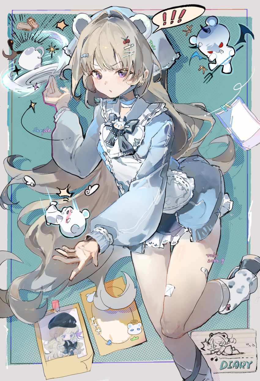 !, !!, 1girl, :o, animal_ears, apron, bandaid_on_thigh, bear