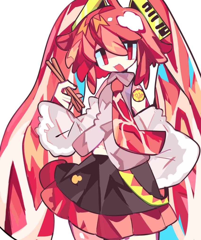 1girl, chopsticks, collared_shirt, detached_sleeves, food-themed_clothes, food-themed_hair, hair_ornament, hatsune_miku