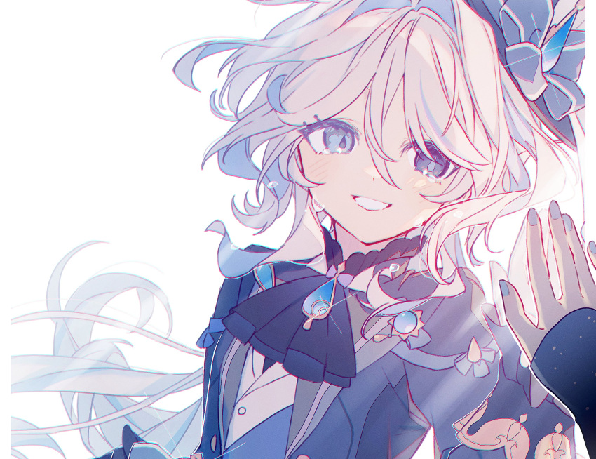 2girls, anetu_u107, ascot, blue_ascot, blue_bow, blue_eyes, blue_gemstone, blue_hair