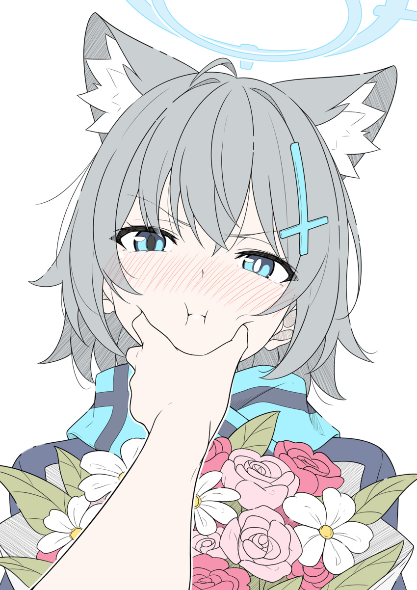 1girl, 1other, animal_ear_fluff, animal_ears, blue_archive, blue_coat, blue_eyes, blue_halo