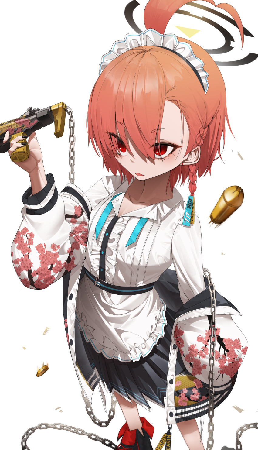1girl, absurdres, ahoge, apron, black_footwear, blue_archive, boots, braid