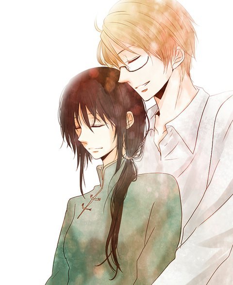 1boy, 1girl, america_(hetalia), axis_powers_hetalia, closed_eyes, couple, ren_(palette), vietnam_(hetalia), vietnamese_dress