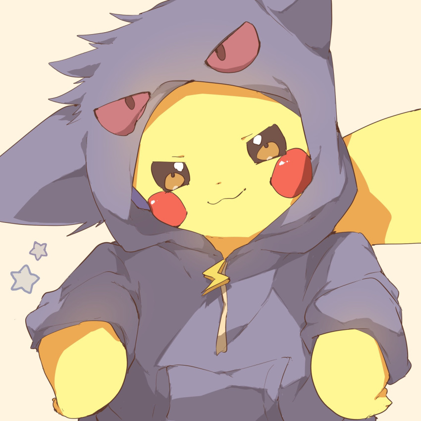 animal_hood, black_hoodie, brown_eyes, chiko_(chi_p_71), closed_mouth, colored_sclera, cosplay, gengar