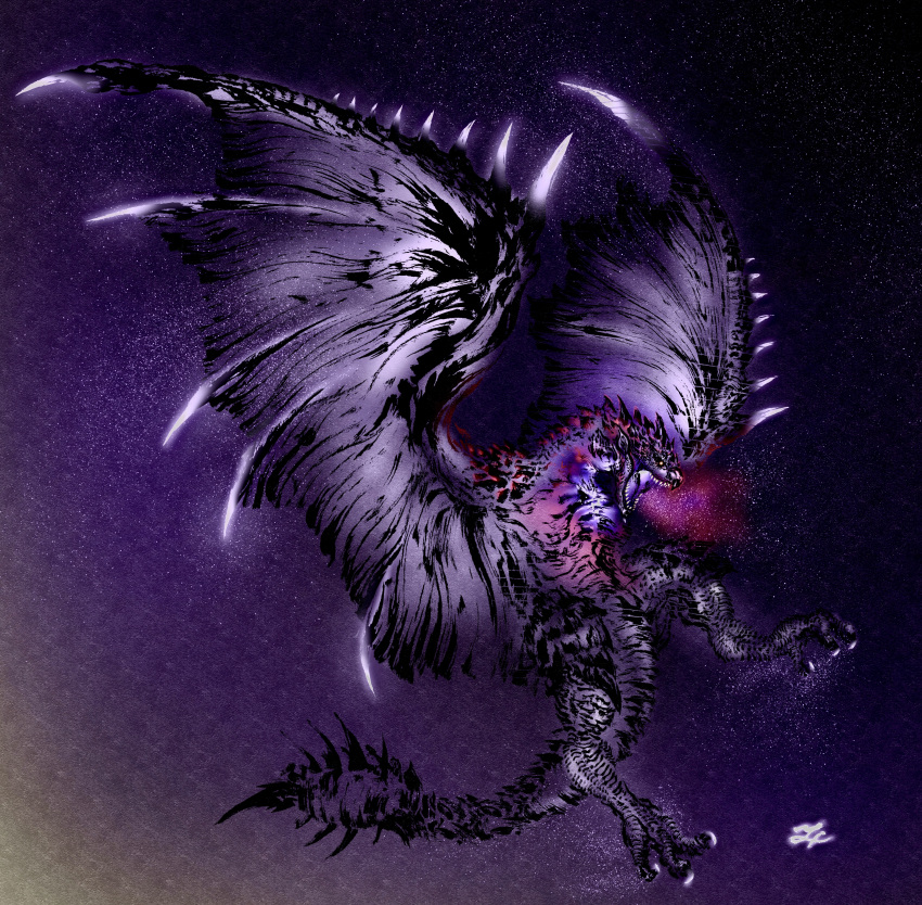 absurdres, chin_spike, claws, deadpool_yuchan, dragon, dragon_horns, flying, full_body