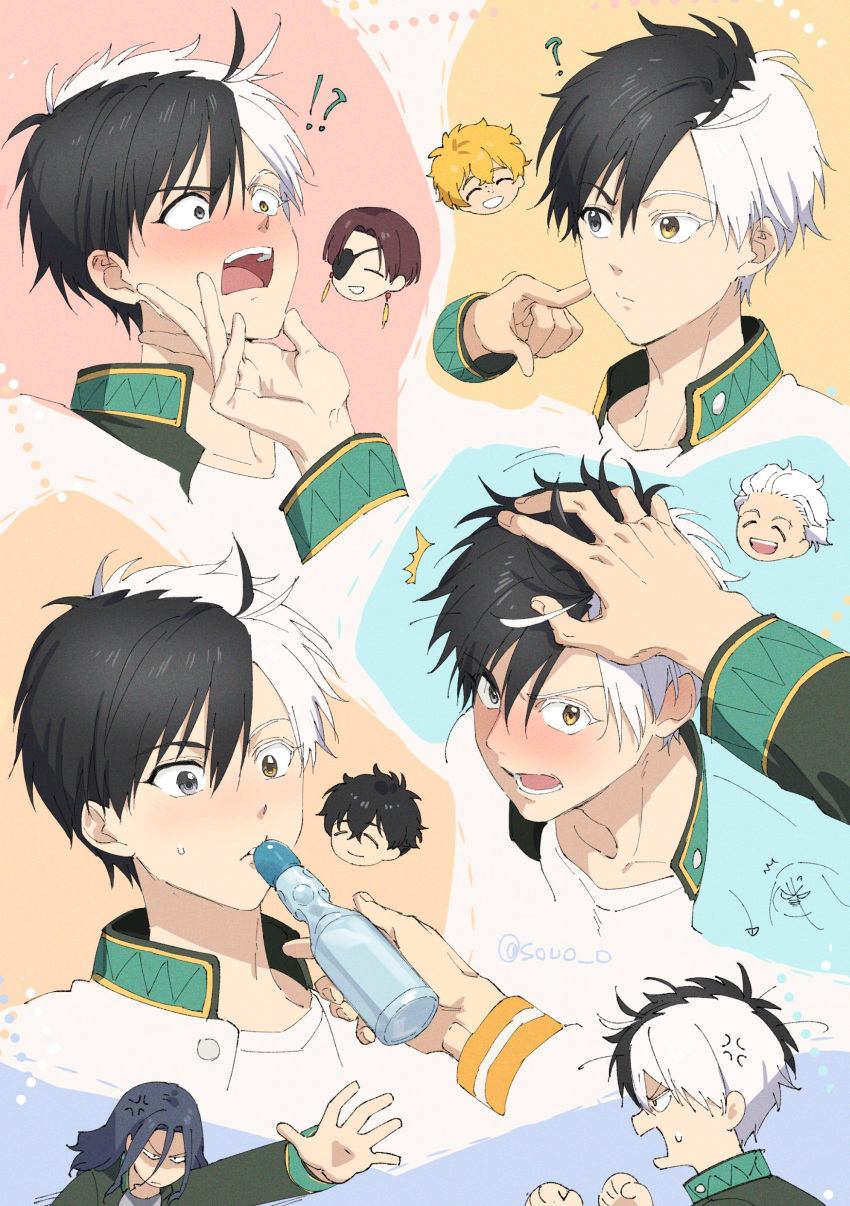 !?, 6+boys, :o, ?, absurdres, black_hair, blonde_hair, blue_hair
