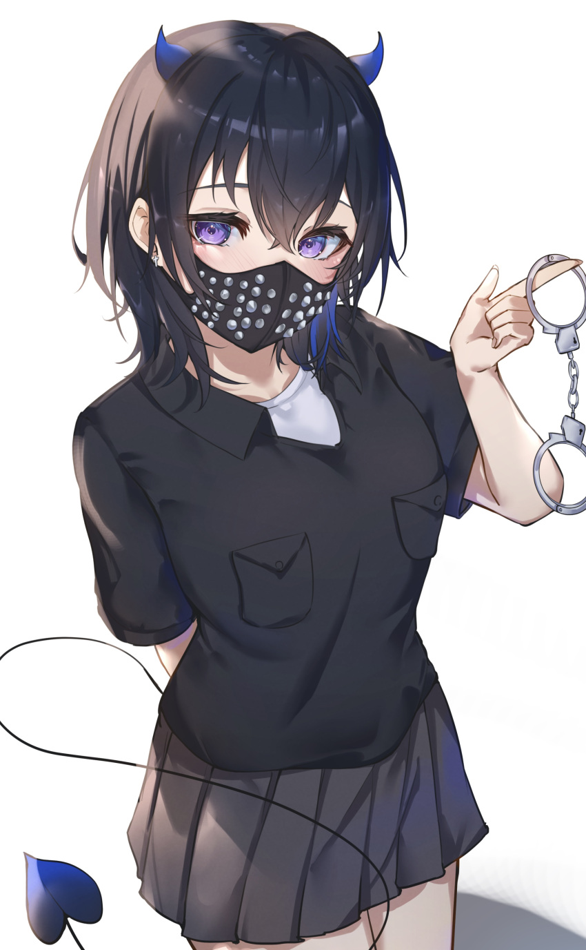 1girl, absurdres, black_hair, black_shirt, black_skirt, blush, breast_pocket, collared_shirt