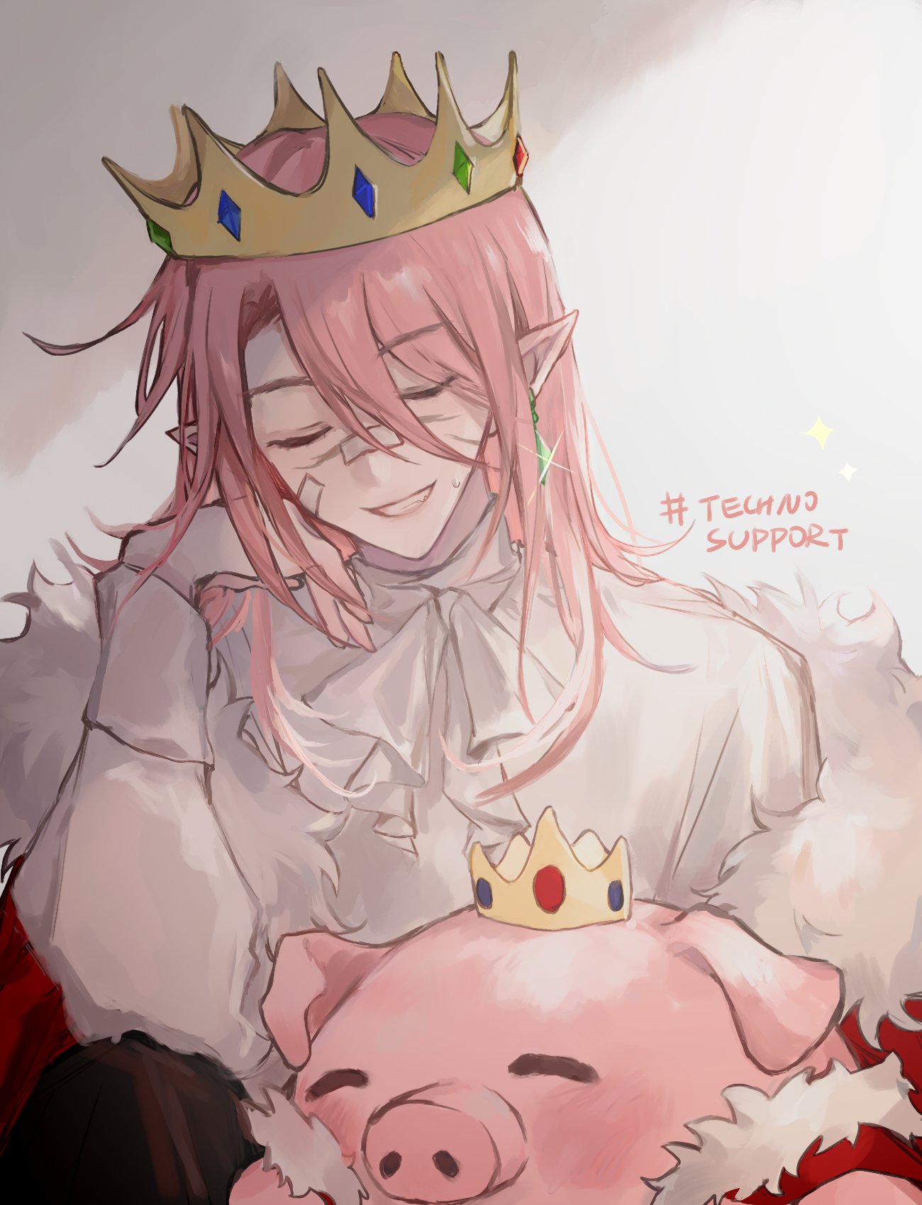 1boy, ascot, closed_eyes, crown, highres, limefruityummy, long_hair, long_sleeves