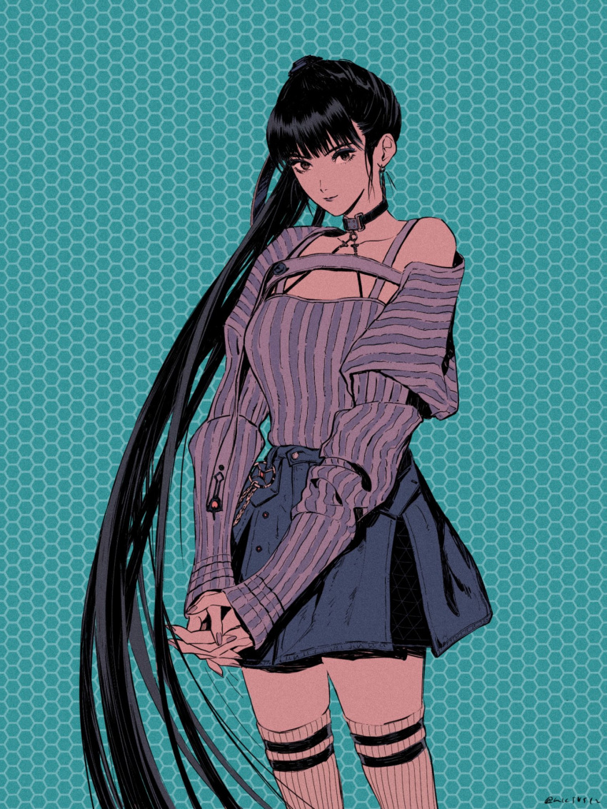1girl, black_hair, choker, eve_(stellar_blade), fune_(nkjrs12), highres, long_hair, looking_at_viewer