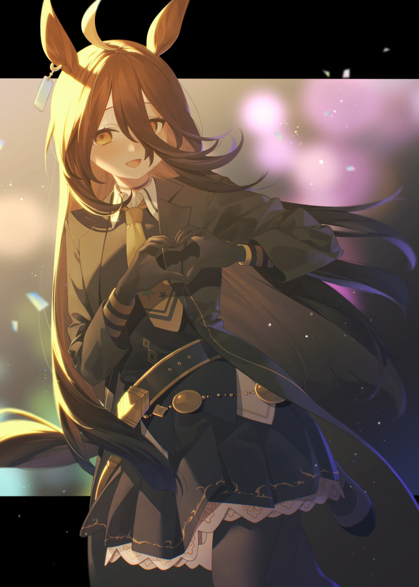 :d, absurdres, ahoge, animal_ears, black_coat, black_gloves, black_hair, black_pantyhose