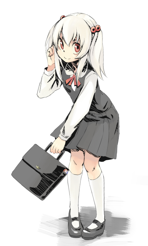 bad_id, bag, hair_bobbles, hair_ornament, kiwa_(a-bell-abi), kneehighs, original, red_eyes