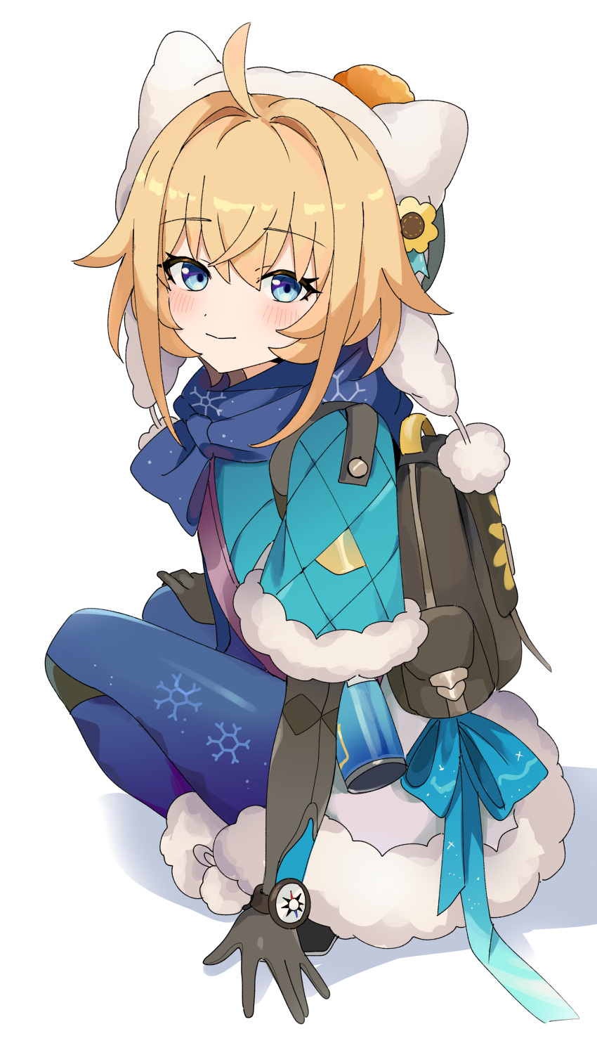 1girl, absurdres, ahoge, animal_ears, awe_(adorableduckyy), backpack, bag, black_gloves