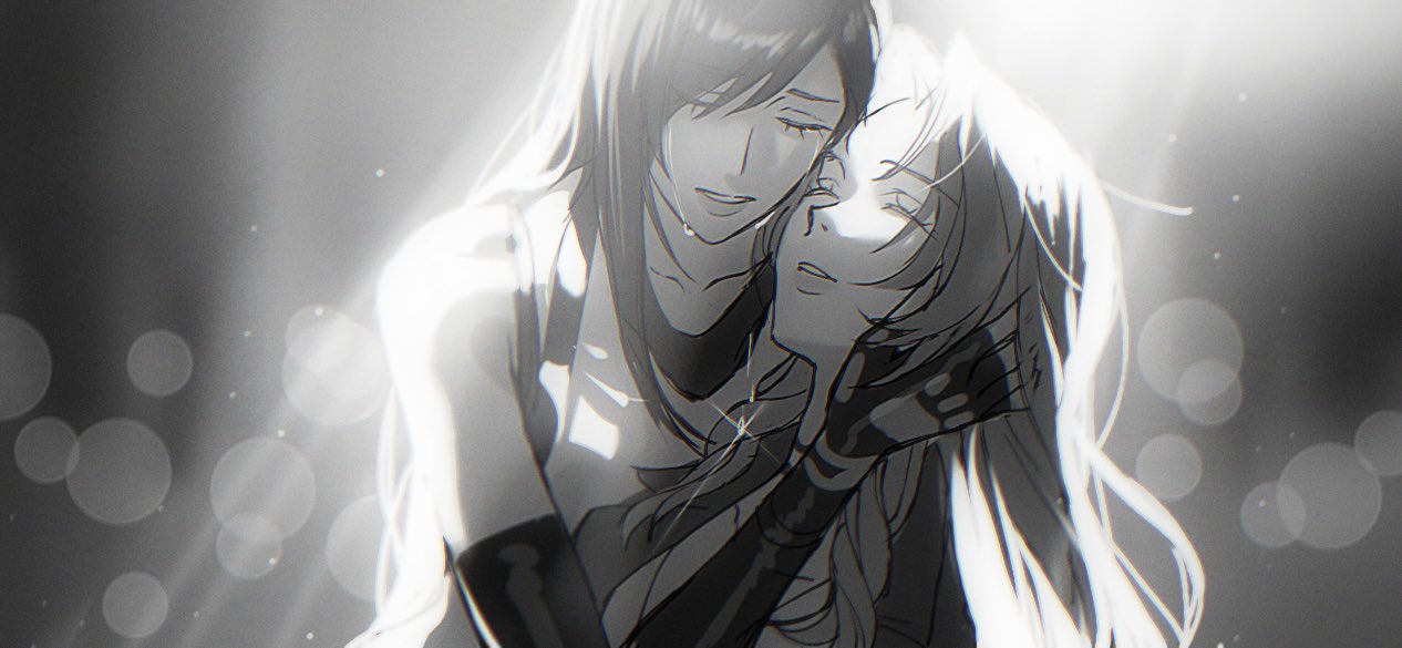 0_ebj, 2girls, aerith_gainsborough, bare_shoulders, black_bra, black_gloves, bra, choker