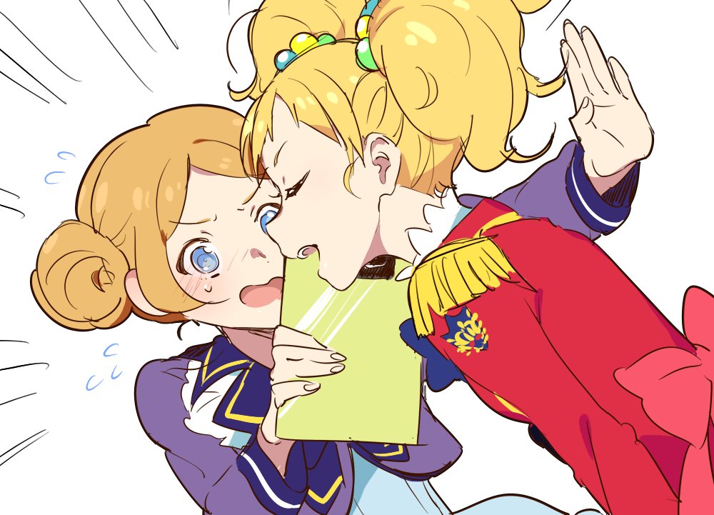 2girls, aikatsu!_(series), aikatsu_stars!, bad_id, bad_twitter_id, blonde_hair, blush, braid